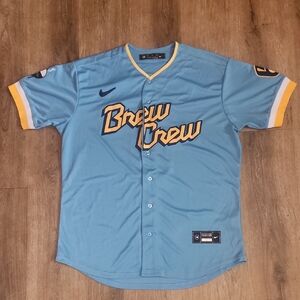 Jackson Chourio Milwaukee Brewers Stitched City Connect Mens XL NEW